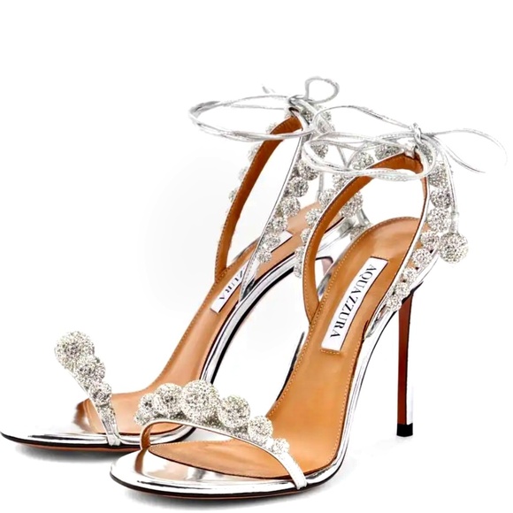 Aquazzura Silver Disco Ball Leather Stilettos / Heels US8